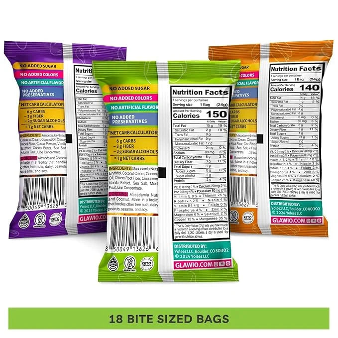 TGB Variety Nut Bites, Keto Snacks, No Added Sugar, Gluten Free, Healthy Low Carb To Go, 0.85oz Bag (Pack of 18) - Product...