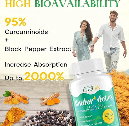15-in-1 Detox Binder, Activated Charcoal, Zeolite & Bentonite Clay, Chlorella, 1500 MG Supplement Maximum Absorbent, Liver...