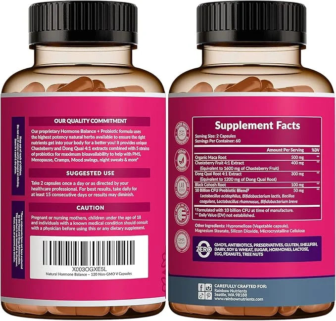 (2 Pack) Hormone Balance + Probiotics for Women (3450mg) Natural Relief for Menopause, Hot Flashes, PMS, Bloating | 4:1 Ch...