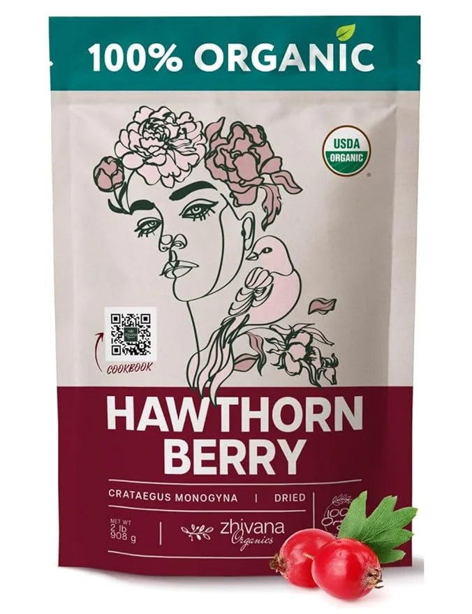 Extra Large 2lb Bag - Hawthorn Berry Tea Organic - Dried Hawthorn Berries Whole - Hawthorne Tea - Healthy Blood Pressure, ...