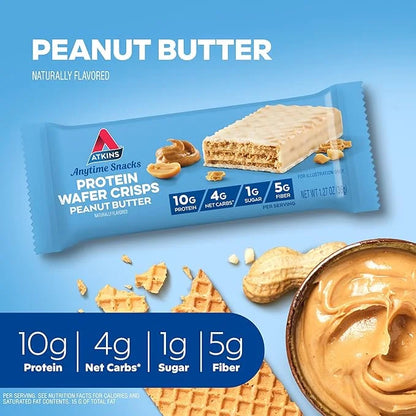 Atkins Peanut Butter Protein Wafer Crisps, Protein Dessert, 4g Net Carb, 1g Sugar, Keto Friendly, 5 Count - Product Image