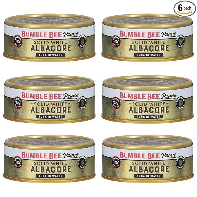 Bumble Bee Prime Solid White Albacore Tuna in Water, 5 oz Can - Premium Wild Caught Tuna - 31g Protein per Serving - Non-G...