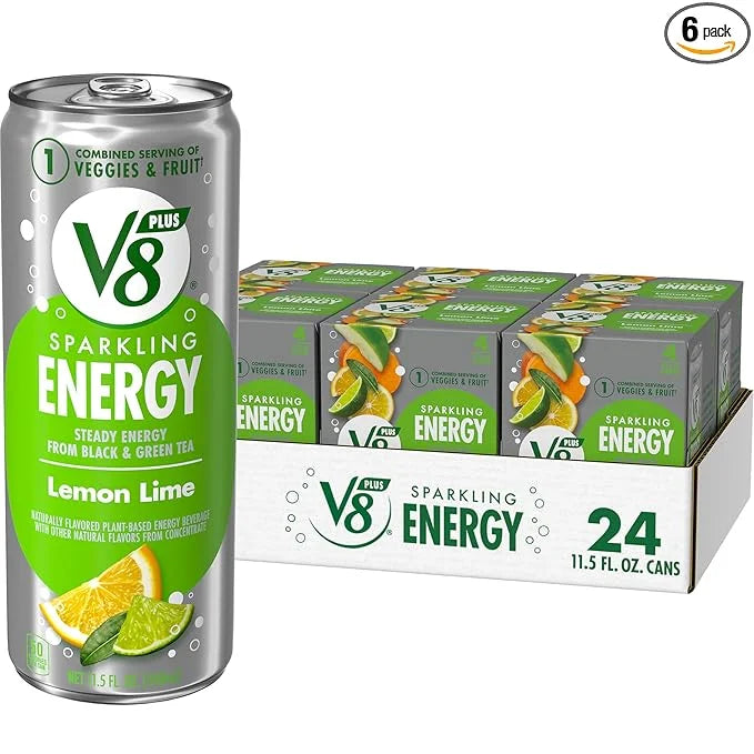 V8 +SPARKLING ENERGY Lemon Lime Energy Drink, Made with Real Vegetable and Fruit Juices, 11.5 FL OZ Can (6 Packs of 4) - P...