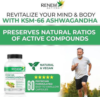 Renew Actives Ashwagandha KSM-66 Capsules 60 Capsules