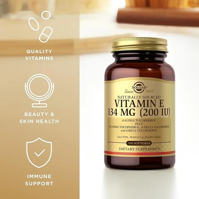 SOLGAR Vitamin E 200 IU - 100 Softgels, Pack of 2 - Natural Antioxidant, Immune System Support - Gluten Free, Dairy Free -...