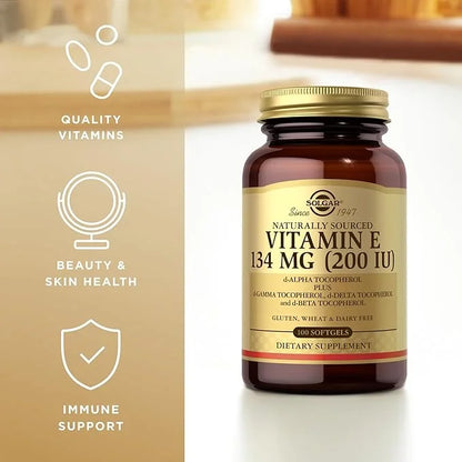 SOLGAR Vitamin E 200 IU - 100 Softgels, Pack of 2 - Natural Antioxidant, Immune System Support - Gluten Free, Dairy Free -...