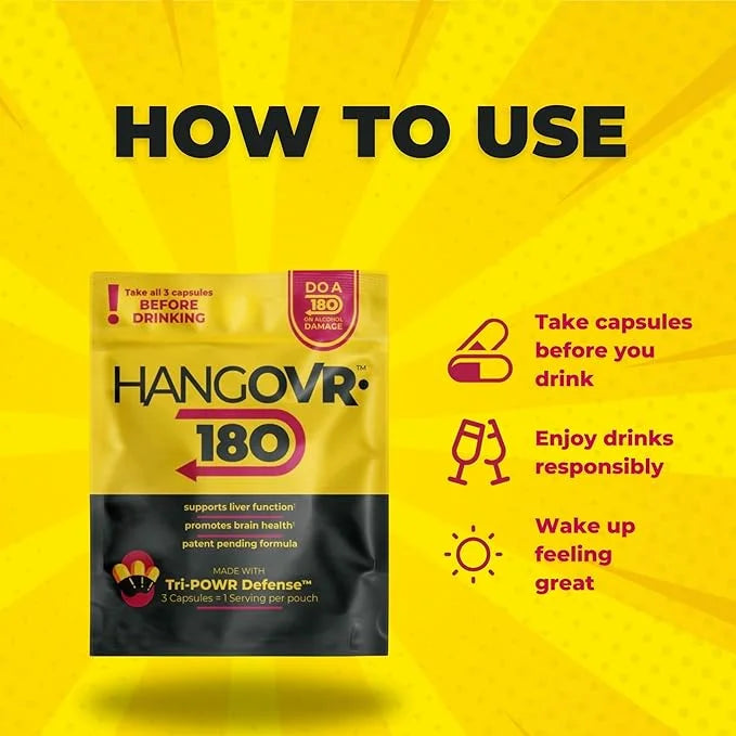 Hangovr 180 Tri-Power Before Drinking Defense 4 Pack - Support Liver & Brain Health, Feel Fresher & Better Energy - - Take...