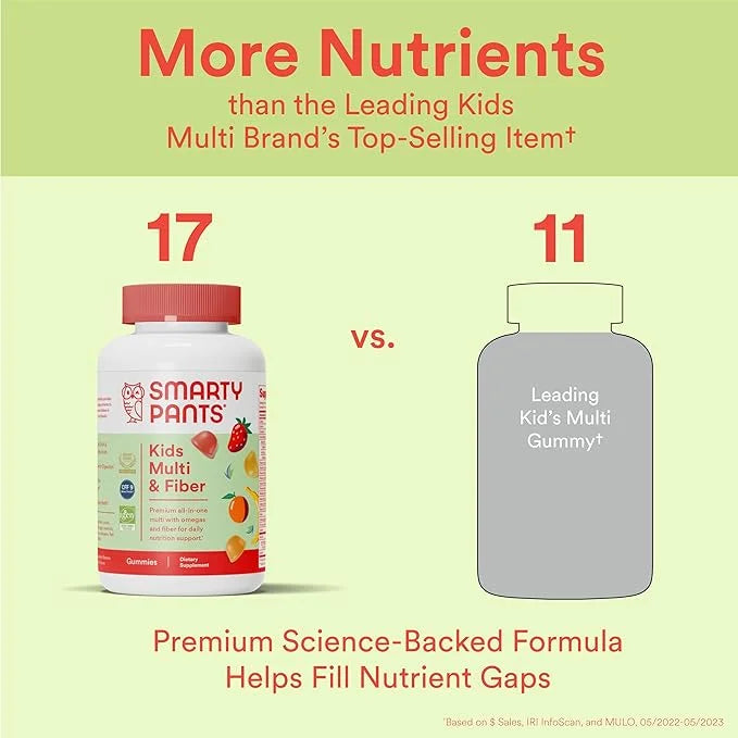 SmartyPants Kids Multivitamin Gummies and Fiber 3 Fish D3, C, B12, B6, B6, Vitamin 120 Count (30 Day