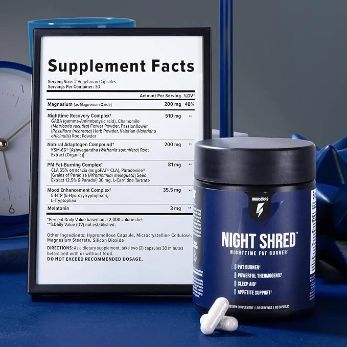 Night Shred Fat Burner and Natural 5-HTP, CLA, (60 Vegetarian