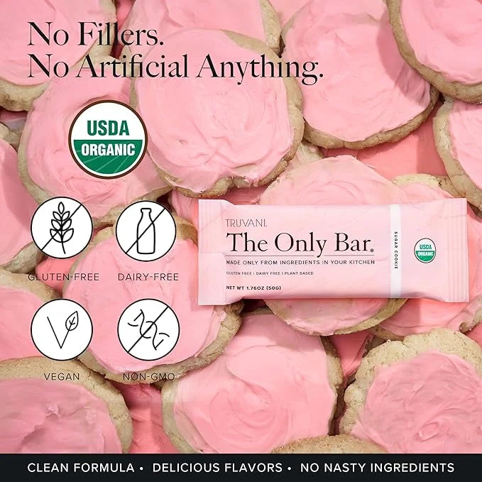 Truvani Plant Based Snack Bars | Sugar Cookie 1 Pack | 6g Protein | USDA Organic and Vegan | The Only Bar | Dairy, Soy, an...