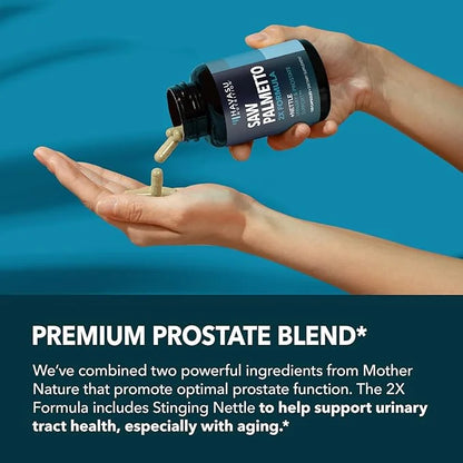 Saw Palmetto with Stinging Nettle Capsules - 2X Prostate Support Supplement for Men’s Health - 120 Count - DHT Blocker for...