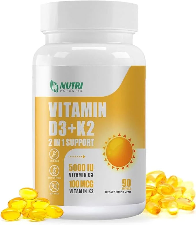 Vitamin D3 K2 Supplement with MCT Oil, Vitamin D3 5000 IU and K2 100 mcg Softgel, Bone and Heart Health Support Supplement...