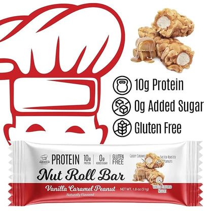 Genius Gourmet Protein Nut Roll Bars Vanilla Caramel Peanut - 10g Protein, Zero Added Sugar, Gluten Free, Non-GMO - Sweet ...
