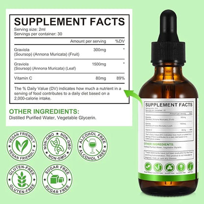 (2 Pack) Soursop Graviola Liquid Drop, Nature Soursop Extract Liquid for Cell Support & Regeneration, Immunity, Liver & An...