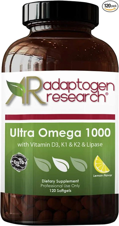 Ultra Omega 1000 with Vitamin D3, K1, K2 K2 | 1000mg of 3 Fatty 120 Softgels