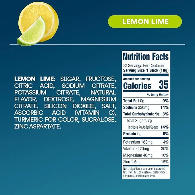 DripDrop Hydration - Lemon Lime - Electrolyte Drink Mix Single Serve Powder Packets | Non-GMO, Gluten Free, Vegan | 32 Sti...