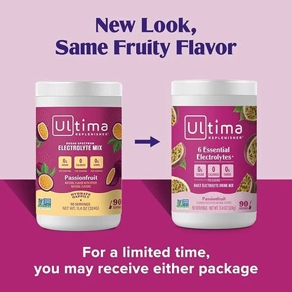 Ultima Replenisher Daily Electrolyte Powder Drink Mix – Passionfruit, 90 Servings – Hydration Powder with 6 Key Electrolyt...