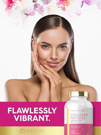 Carlyle Collagen Peptides 6000mg | 400 Caplets | with Vitamin C | Type 1 and 3 | Non-GMO, Gluten Free, Grass Fed Supplemen...