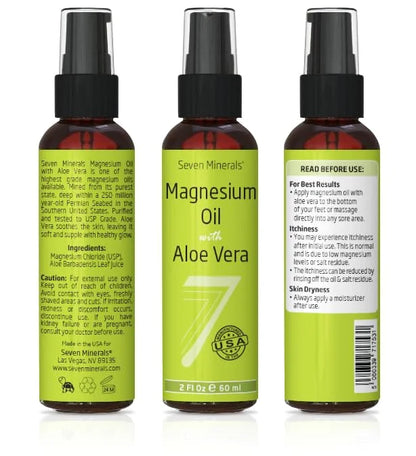 Magnesium Oil Spray with Aloe Vera - Less Itchy - Use as Magnesium Spray Deodorant - Made in USA - Get Healthy Hair & Skin...