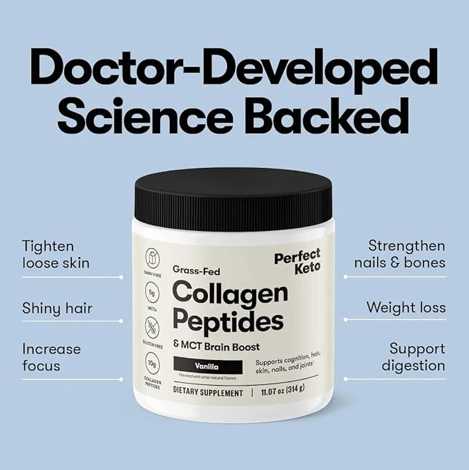 Perfect Keto Collagen Peptides Protein Powder with MCT Oil, Hydrolyzed Collagen, Type I & III Supplement, Gluten Free, Gra...