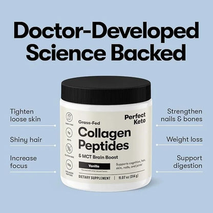 Perfect Keto Collagen Peptides Protein Powder with MCT Oil, Hydrolyzed Collagen, Type I & III Supplement, Gluten Free, Gra...