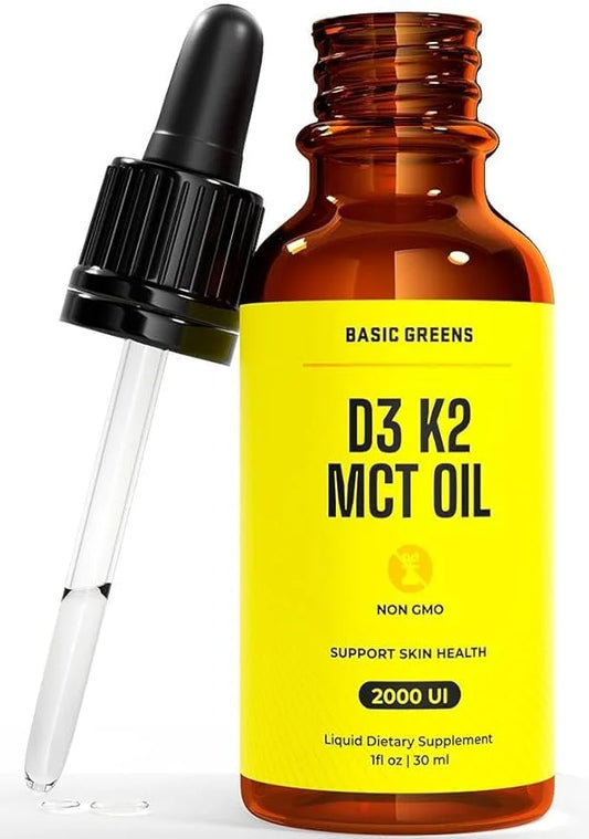 D3+K2 with MCT Oil - High Absorption Liquid Dietary Supplement, Drops for Bone, Heart & Immune Support, Non-GMO, Vegan-Fri...