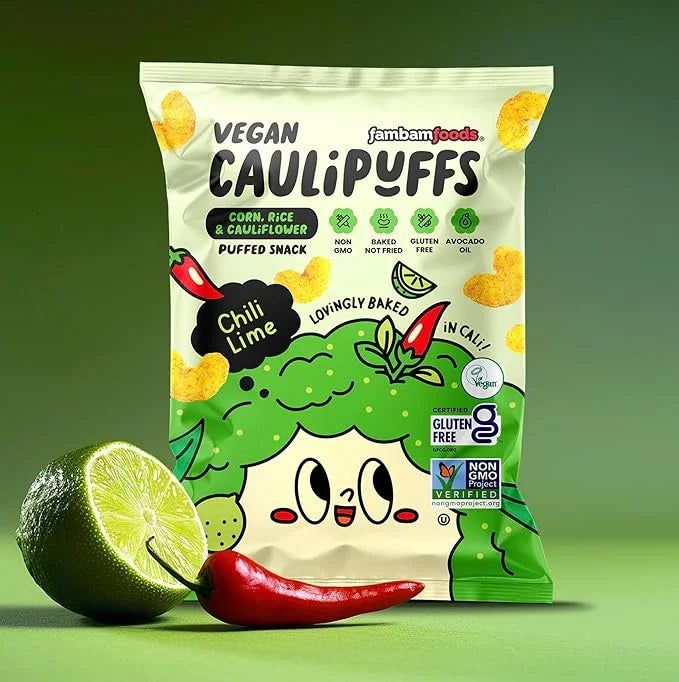Vegan Chili Lime CauliPuffs - Corn, Rice, and Cauliflower Gluten Free Puffed Snack (box of 15-0.75oz bags) - Product Image