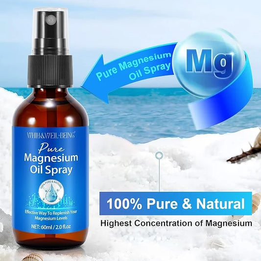 Magnesium Spray, Pure Magnesium Oil Spray for Feet, Organic Natural Ingredient in Glass Bottle, Easy to Absorb and Use - P...