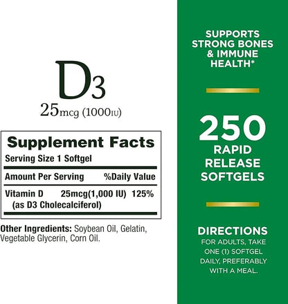 Nature's Bounty Vitamin D3 1000 IU, 250 Rapid