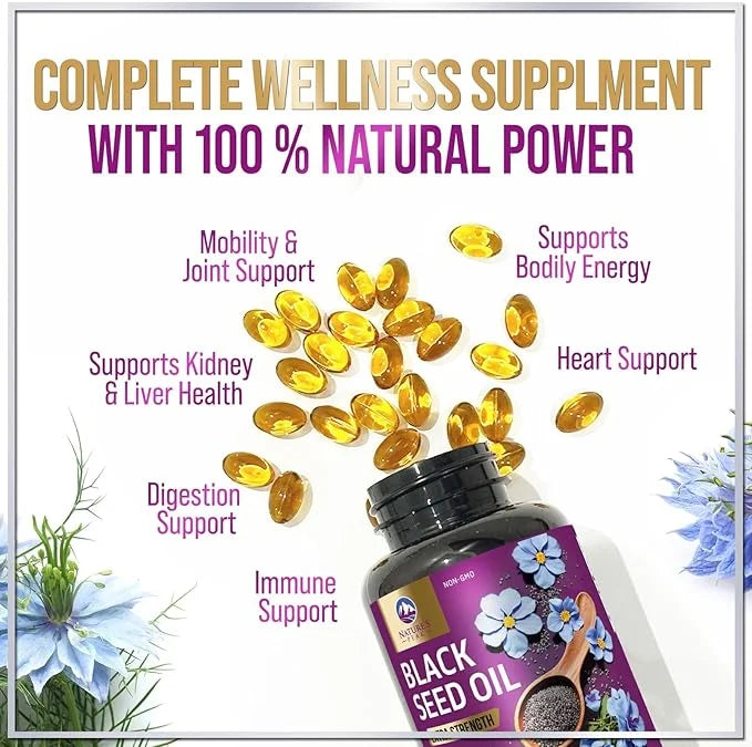 Black Seed Oil 1000mg - Premium Extra Strength Nigella Sativa Black Seed Oil - Black Cumin Seed Oil for Skin, Digestive He...