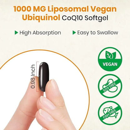 1000mg Liposomal CoQ10 Ubiquinol, 600 Vegan CoQ10 Supplement, Q10 for