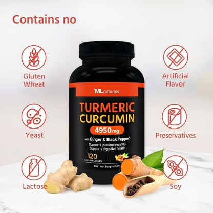 Extra Strength Turmeric Curcumin 4950 mg 120 Vegetable 95% Curcuminoids,