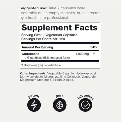 Toniiq Ultra High Strength Glutathione Capsules - 1000mg Concentrated Formula - 98%+ Highly Purified and Bioavailable - No...