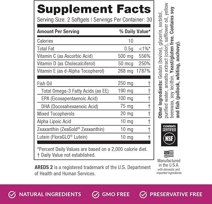 EyePromise Macular Health Eye Vitamin | 60 Softgel Capsules with No Zinc, Containing Lutein, Vitamin C, D, E, Omega-3 Fish...