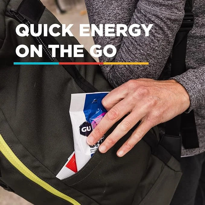 GU Energy Chews, Strawberry Energy Gummies with Electrolytes, Vegan, Gluten-Free, Kosher, 20 mg of Caffeine, and Dairy-Fre...
