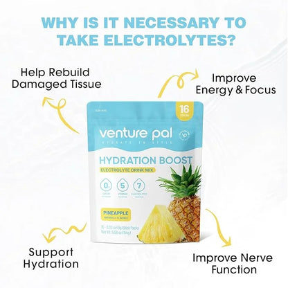 Venture Pal Sugar Free Electrolyte Powder Packets - Liquid Daily IV Drink Mix for Rapid Hydration & Party Recovery | 5 Vit...