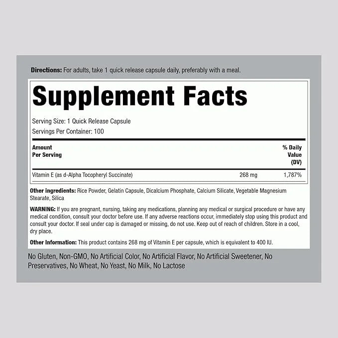 Piping Rock Dry Vitamin E 400 IU 268mg | 100 Capsules
