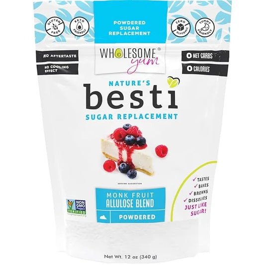 Wholesome Yum Besti Natural Powdered Sugar Substitute - Keto Confectioners Monk Fruit Sweetener Blend With Allulose (No Er...