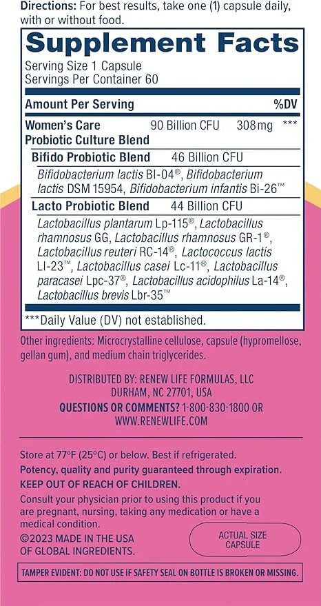Renew Life Women's Probiotic Capsules, Supports 90 Billion 60 Ct