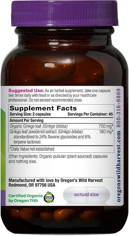 Oregon's Wild Harvest Non-GMO Ginkgo Certified 90 Count