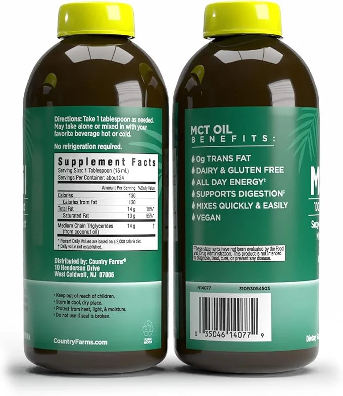 COUNTRY FARMS MCT Oil, Brain and Body Fuel from Coconuts*, Promotes Natural Energy, Keto and Paleo Friendly, Flavorless an...