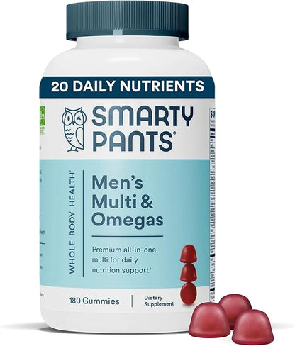 SmartyPants Multivitamin for Men, Gummies: Omega 3 Fish CoQ10, Vitamin D3, C, B12, B6, B6, Vitamin 180 Gummies (30 Day