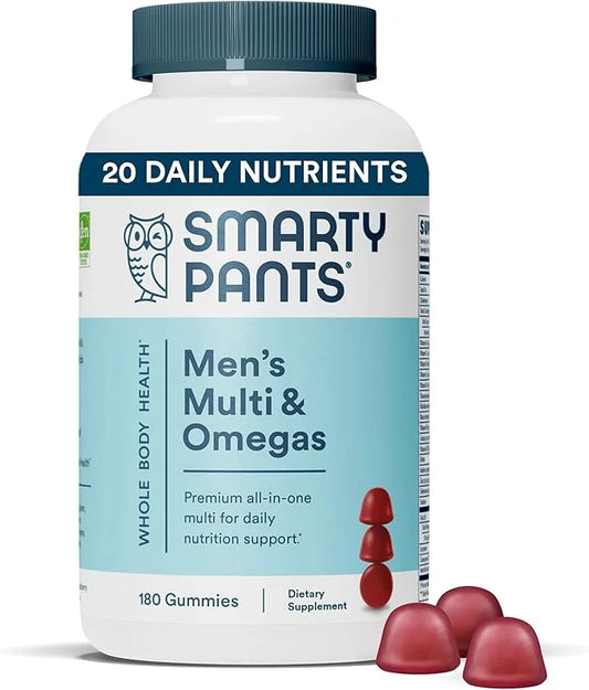 SmartyPants Multivitamin for Men, Gummies: Omega 3 Fish CoQ10, Vitamin D3, C, B12, B6, B6, Vitamin 180 Gummies (30 Day
