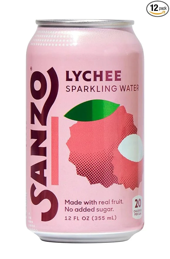 Sanzo Flavored Sparkling Water - Lychee (Berry), 12-Pack - Carbonated Drink Made with Real Fruit and Sugar-Free - Non-GMO,...