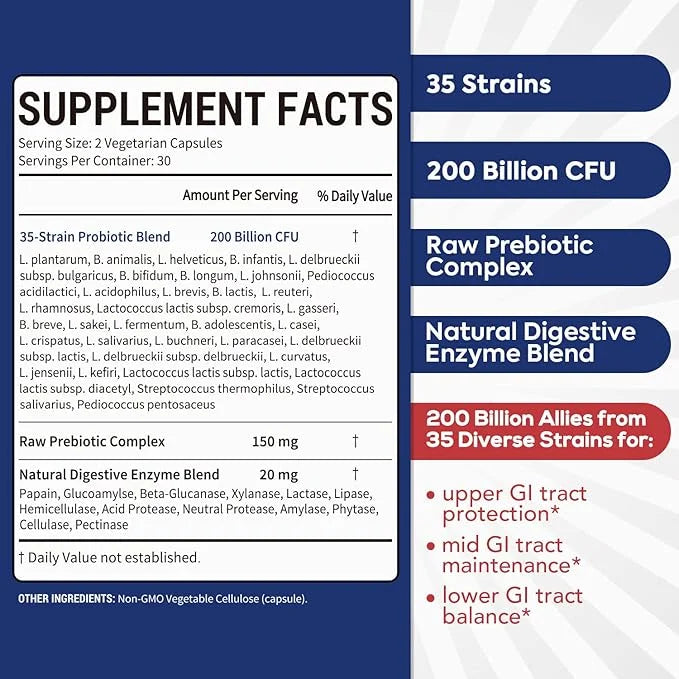 Probiotic for Men & Women, 200 35 Strains, 60 Veggie 1 Month