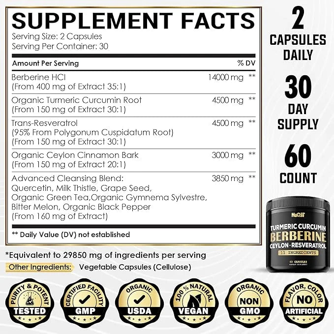Berberine Supplement with Turmeric Curcumin 4500mg 4500mg & 60 Capsules