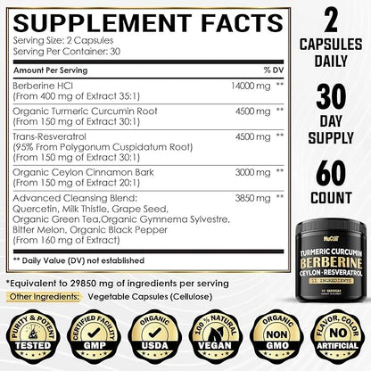 Berberine Supplement with Turmeric Curcumin 4500mg 4500mg & 60 Capsules