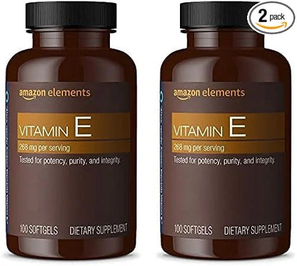 Amazon Elements Vitamin E, 400 IU, 100 Softgels, 100 Days of Supply (Packaging May Vary) (Pack of 2) - Product Image