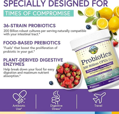Terranics Daily Probiotics for Men & 200 Billion 36 Strains 60 Veggie