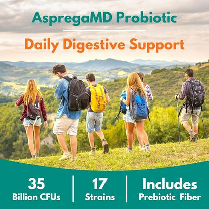 Asprega 30CT - Probiotic + Prebiotic Supplement | 17 Strains, 35 Billion CFUs | Delayed Release | Saccharomyces Boulardii ...